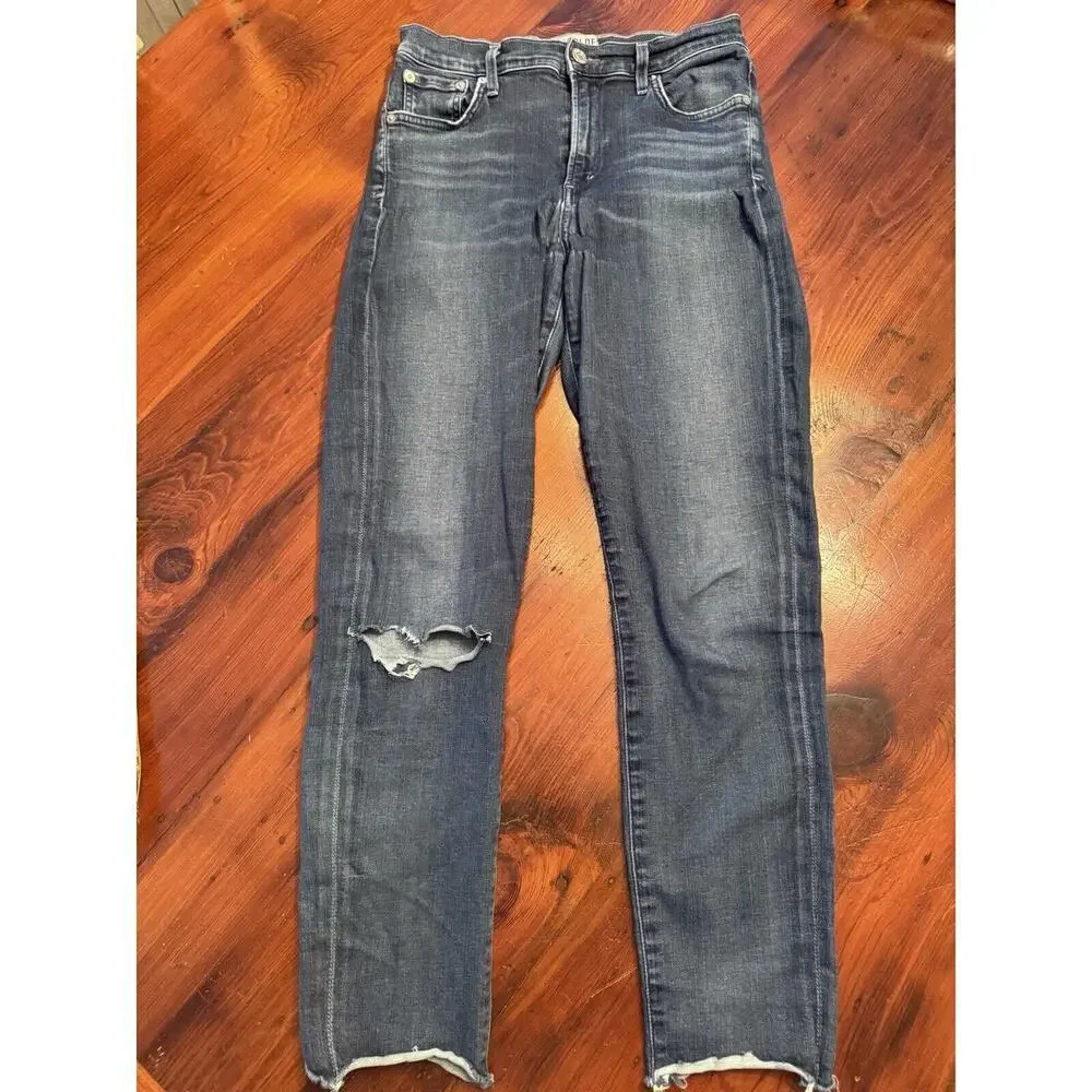 AGOLDE Sophie High Rise Crop Skinny Raw Hem Indigo Jeans Size 28 - Picture 3 of 9